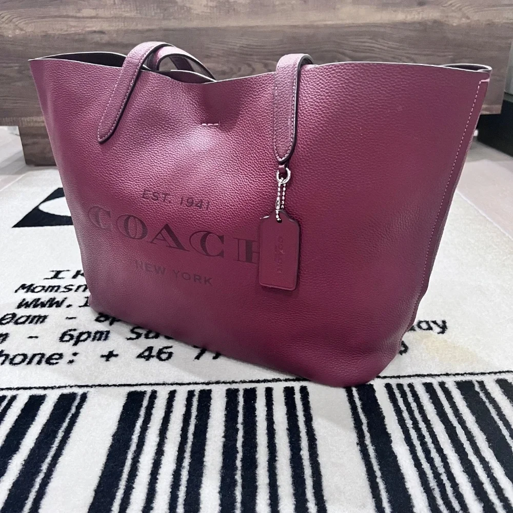 Coach Pebble Leather Cameron Large Tote Shoulder Bag in Burgundy / Wine - Picture 3 of 13